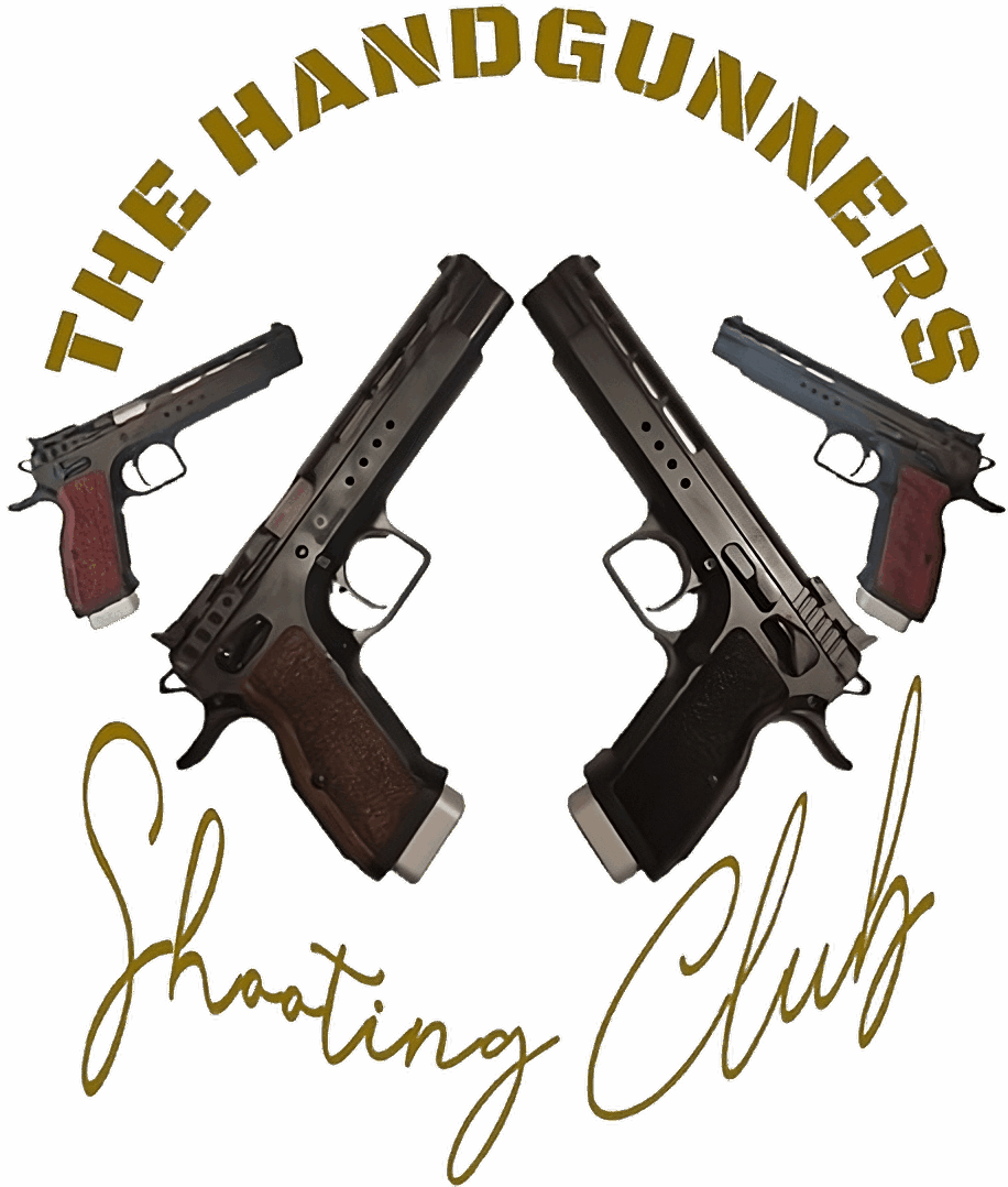 Logo: vier Pistolen mit dem Schriftzug "The Handgunners Shooting Club" im Hintergrund